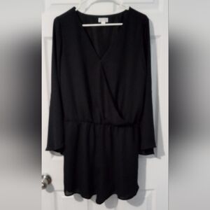 Decree Black Bishop Sleeve  Lined Romper V-Neck Cocktail